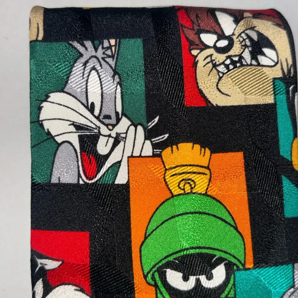 Looney Tunes Mania Silk Tie Colorful Bugs Bunny Taz Daffy Martian Vintage